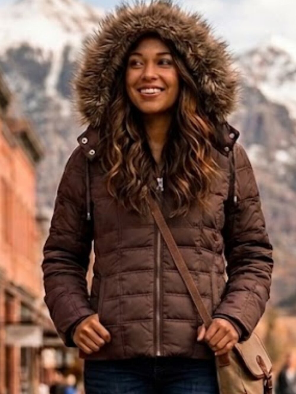 ABERCROMBIE & FITCH Vintage Jacket Brown Faux Fur Hood Coat XS